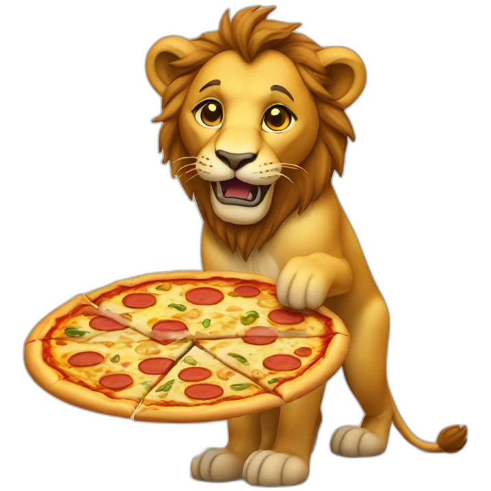 Un lion qui mange une pizza emoji
