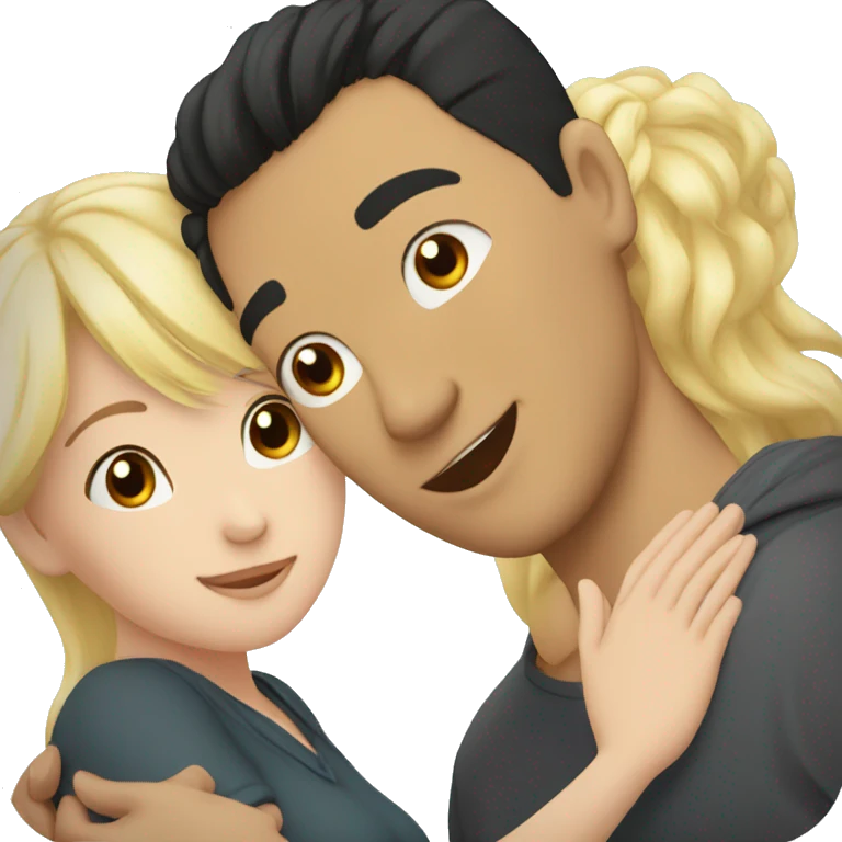 hug to blonde woman and light skined asian man with black hair emoji
