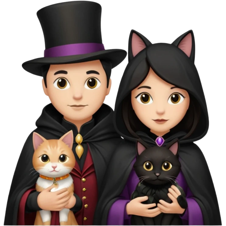 magician couple and their pet cat emoji