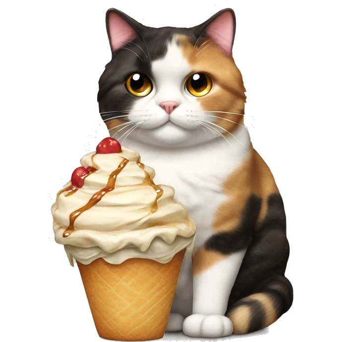 Realistic Fat calico cat with sundae emoji