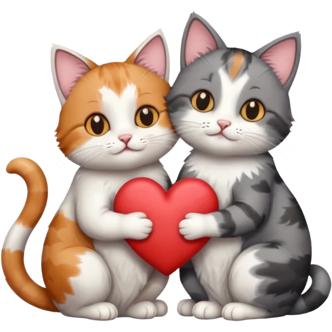 Cat hugging smaller cat they hold heart emoji