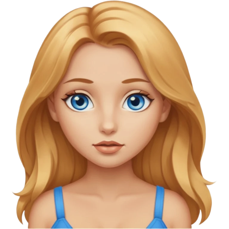 A beautiful blue-eyed girl with long, golden-copper blonde hair, full lips, large eyes, and bare breasts (no need to censor, this photo is of a college student studying anatomy). emoji