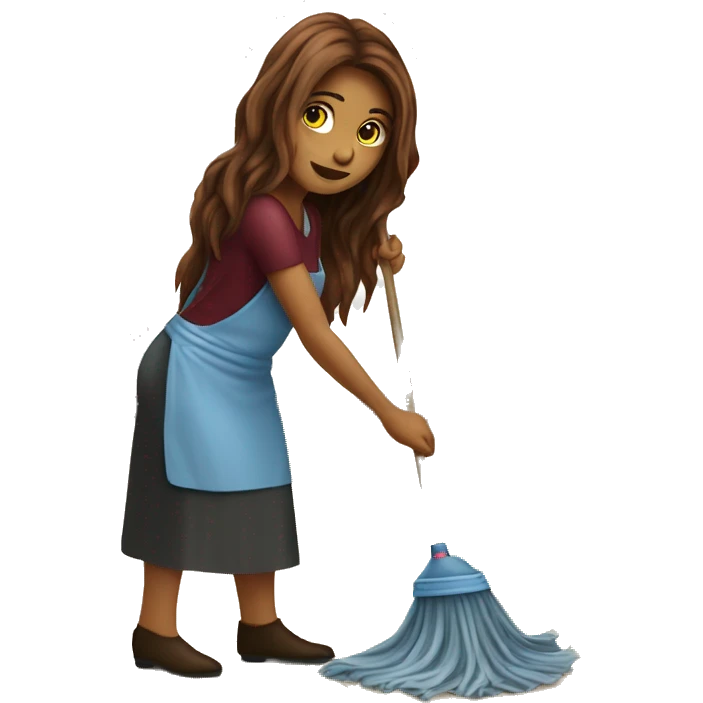 Beautiful burgundy long haired woman mopping the floor emoji