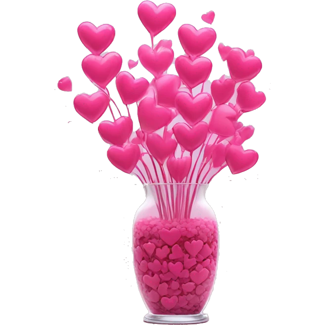 10000000 huge pink hearts on stems in a clear glass vase emoji