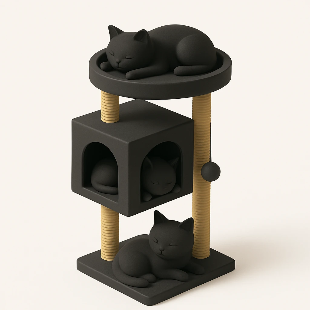 cats relaxing in a vertical playhouse emoji