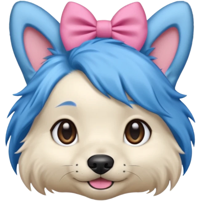 dog with blue hair and pink bow on head and sharp ears emoji