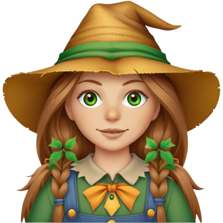 long hair light brown green eyes long eyelashes nose scarecrow straight teeth emoji