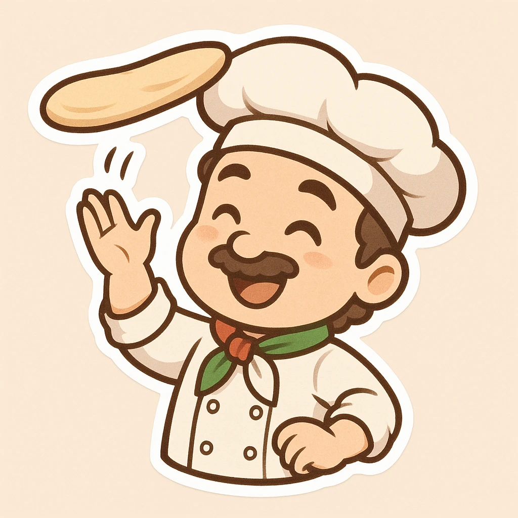 smiling Italian chef spinning pizza dough emoji