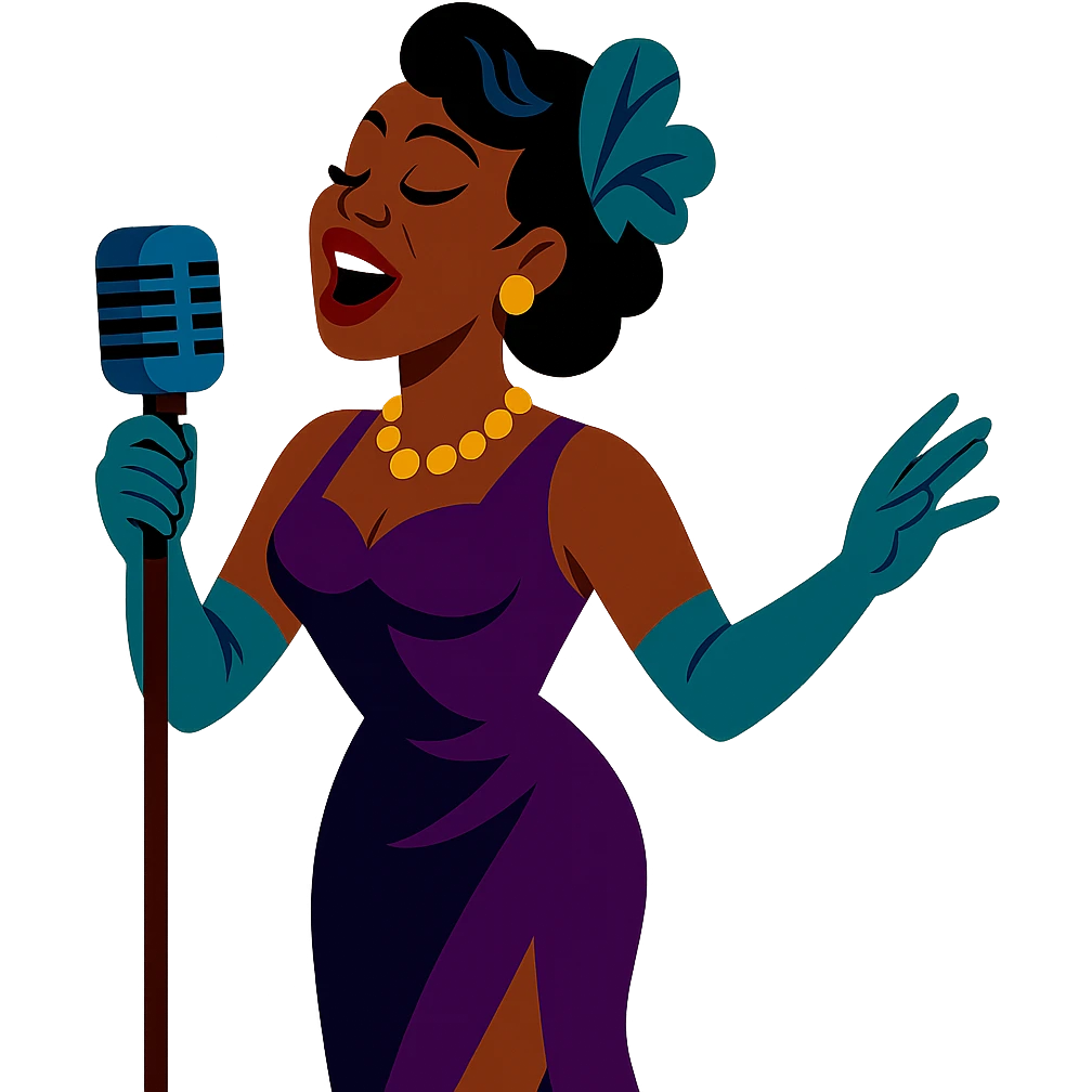 black jazz singer wearing a glamorous 1940s dress emoji
