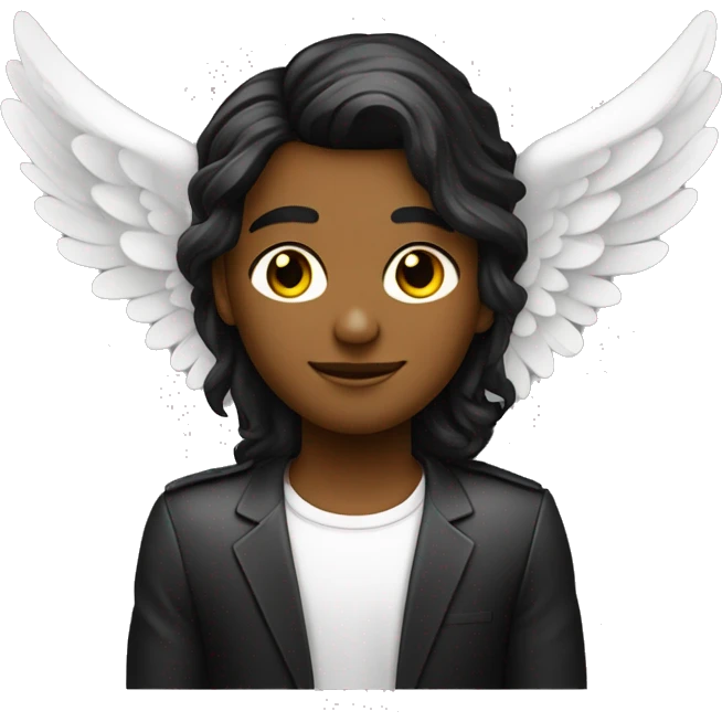 angel con alas de y aureola  con cabello negro lacio largo   emoji