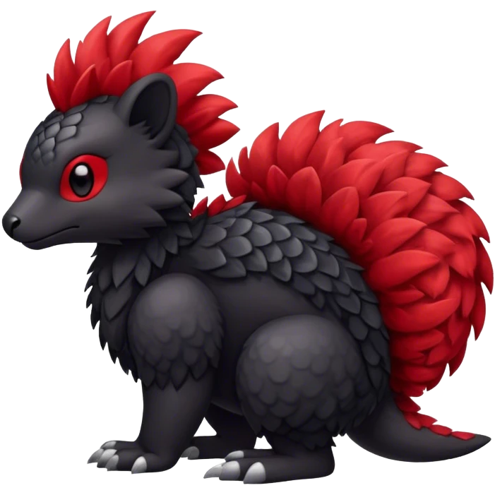 Cute cool black red animal hybrid Fakemon full body, detailed, fluffy, scaly, edgy emoji