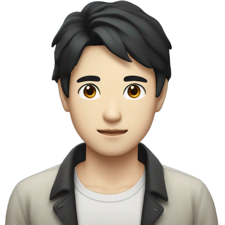 man from japan with white skin and black hair, wear casual shirt , closeout face emoji
