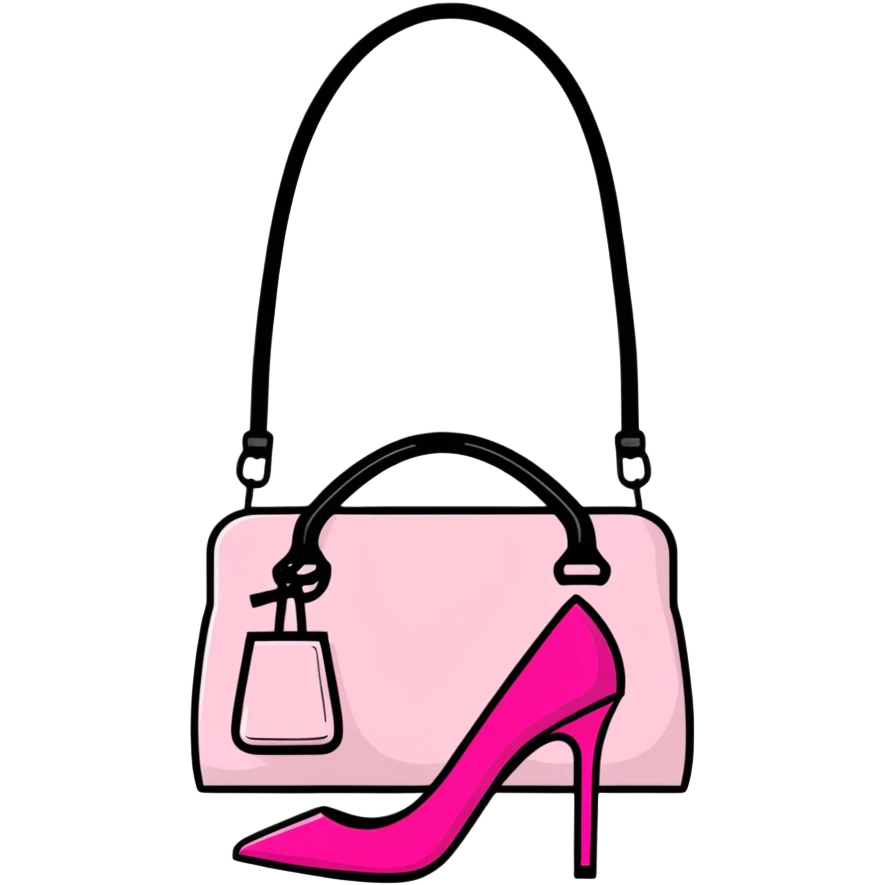 Girly fashion items like pink lipstick, high heels, and handbag emoji