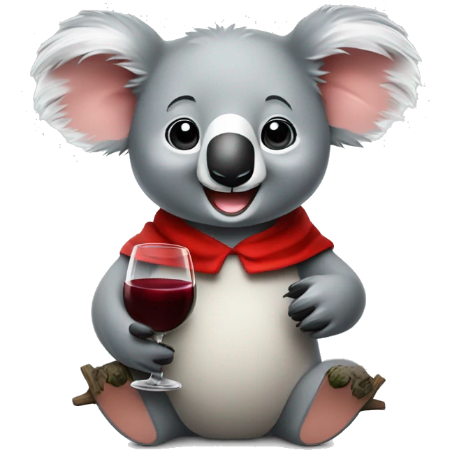 Happy koala with red wine emoji