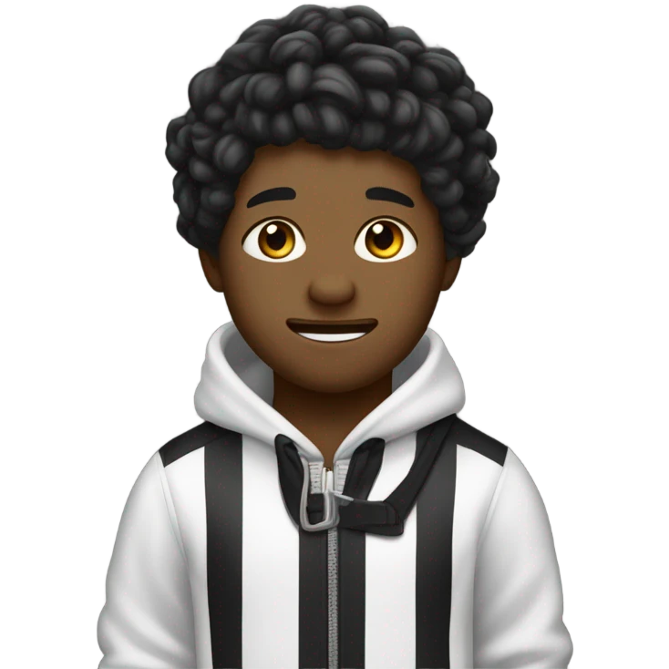 hazme un mascot emote para mi canal de twitch de un chico con pelo negro con jopo al costado de piel trigeña sin barba guiñando el ojo y sacando la lengua con una sudadera negra y con fondo blanco  emoji