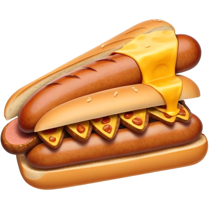 Sausage Sizzle Cinematic Realistic Sausage Sizzle Dish Emoji, depicted as a sizzling sausage tucked into a triangular slice of bread, rendered with rich textures and dynamic, warm lighting. emoji