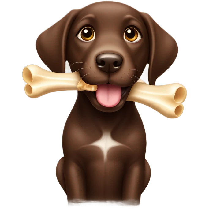 Chocolate lab puppy celebrating success with bone emoji