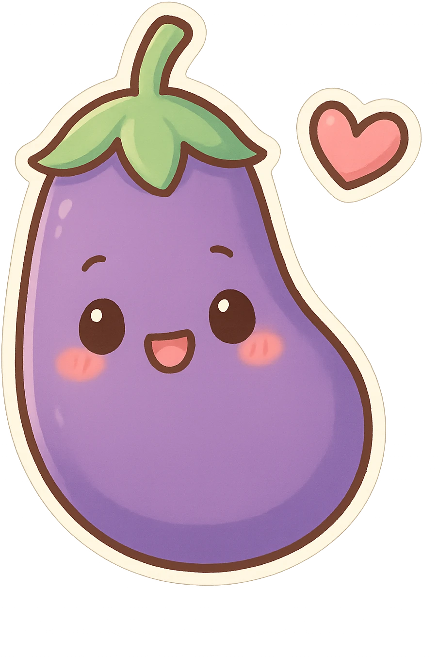 chibi sticker-style eggplant with a heart accent, cute and exaggerated emoji