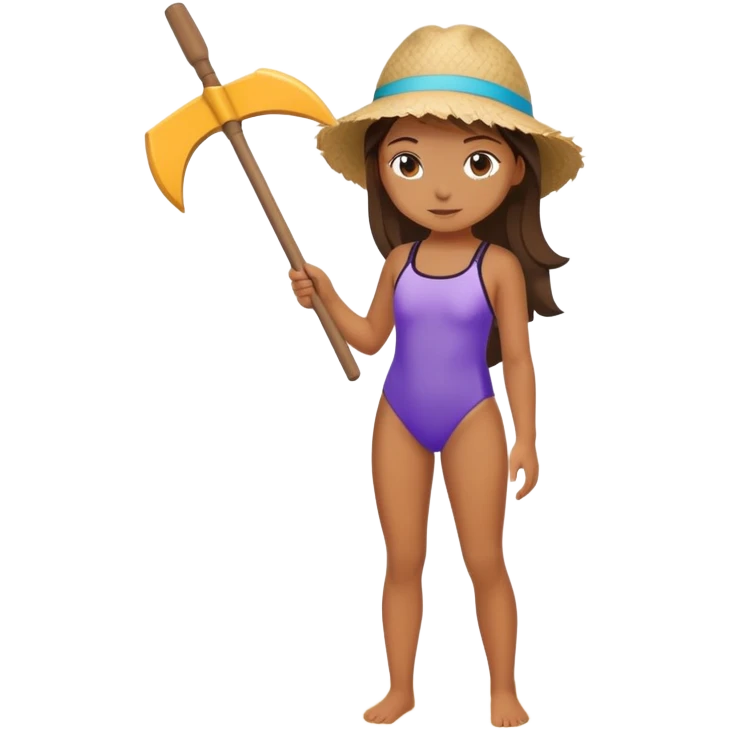 Girl on the beach with a hoe emoji