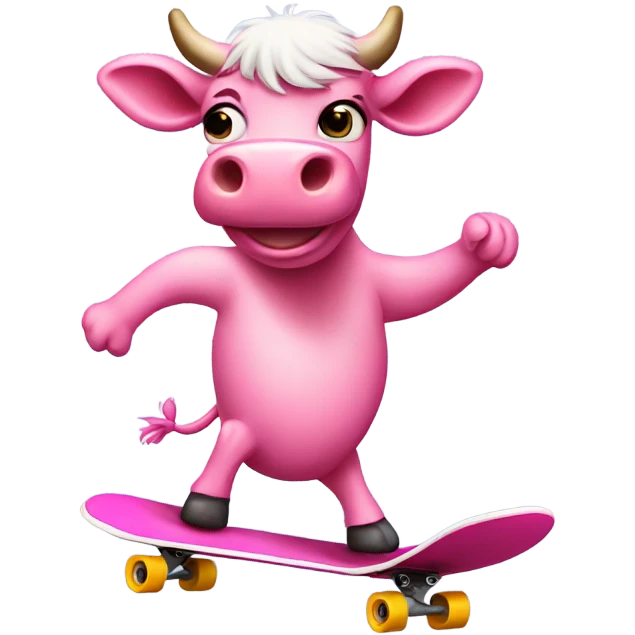Pink Cow riding a skateboard  emoji