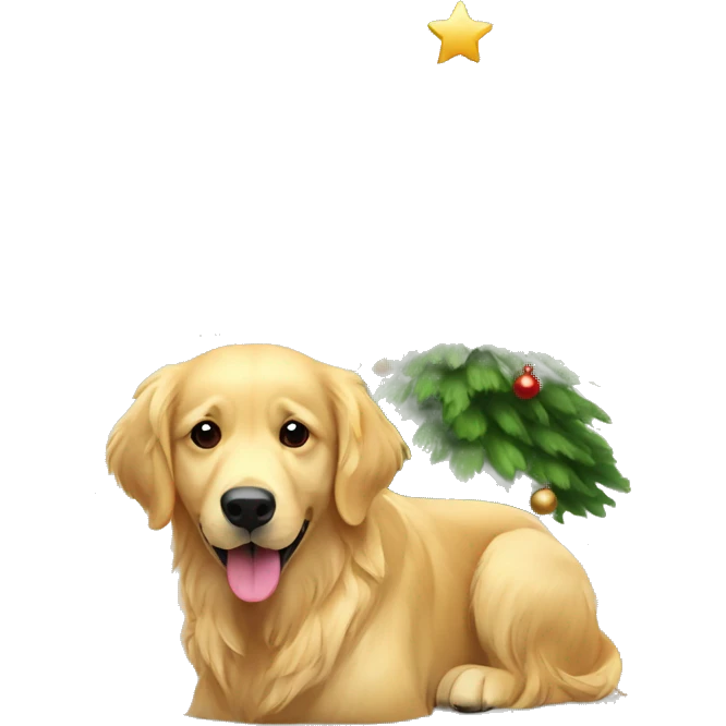 christmas golden retriever with christmas tree  emoji