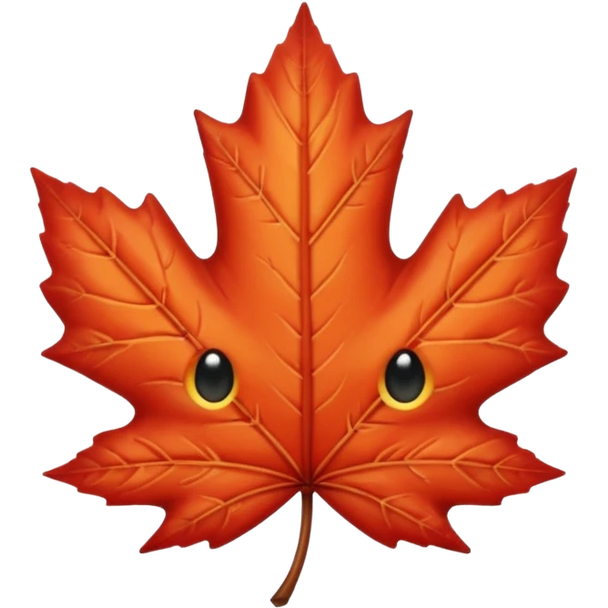 emoji, feuille d'érable couleur vermeille, deux yeux ronds noirs brillants emoji