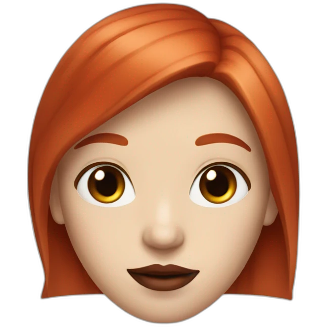 straight long red hair,red lipstick,black eyes, white skin and a small nose emoji