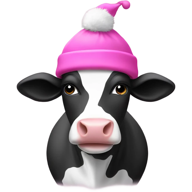 Black and white Cow in a pink snow hat emoji