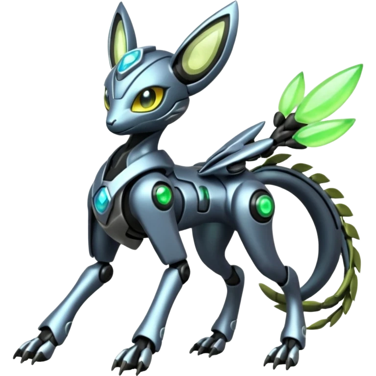  Exotic Organic Mechanical Futuristic Cyborg-Cyber-Meloetta-Zygarde-Zeraora-Protogen-Palkia-hybrid-fusion-Fakémon-creature, full body emoji