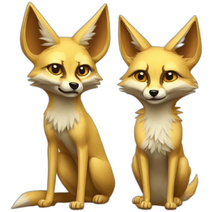 Jackal with gold furr huging grumpy fennec fox emoji