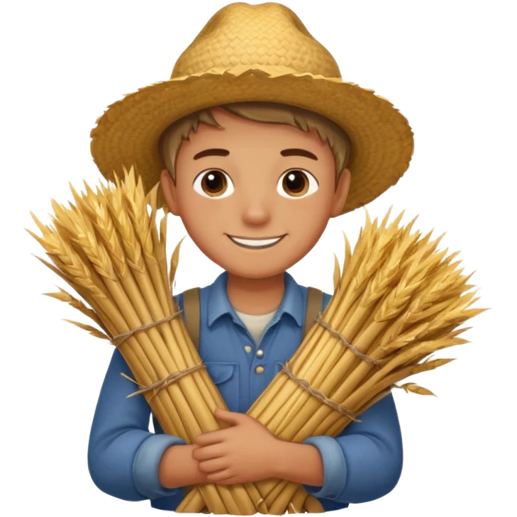 boy farmer, hug a bundle of straw emoji
