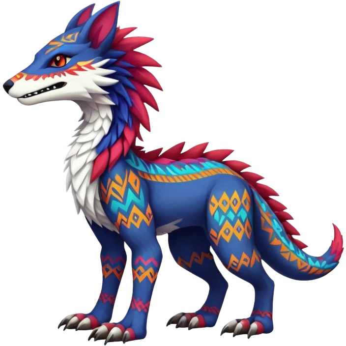 a colorful edgy cute vernid-sergal-fionbri-creature with tribal patterns full body emoji