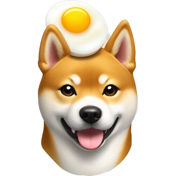 happy shiba inu with a sunny side up egg on head emoji