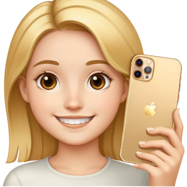 Girl with side part and edges smiling with an iPhone 14 Pro Max gold  emoji