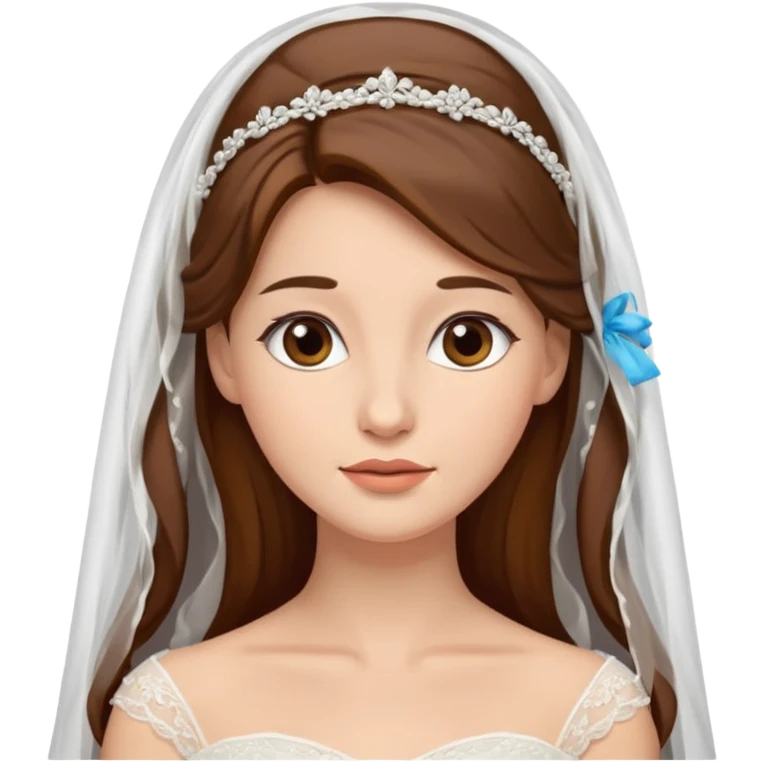 Blonde skin bride with a long veil with brown hair with a chin on her face emoji