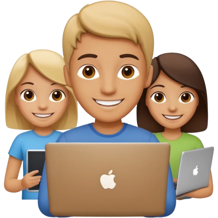 happy person joining a group with tools or a laptop, symbolizing teamwork and contribution emoji