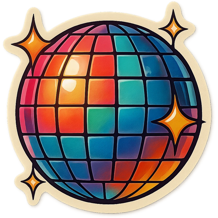 retro sticker of a disco ball with sparkles emoji
