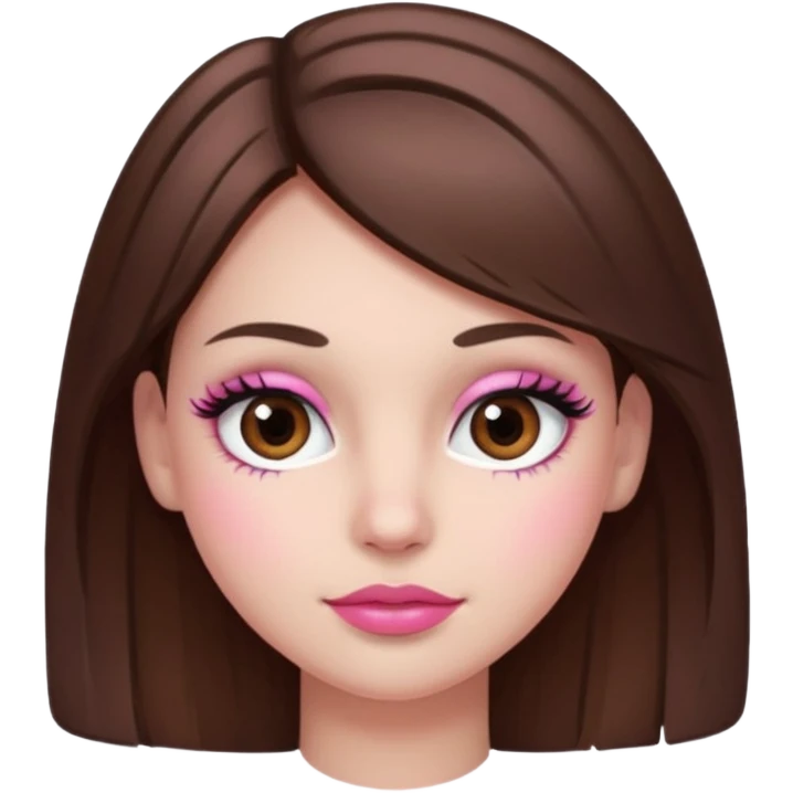 Girl with medium, brown hair, dark brown eyes, pink cheeks, pink lips. eyelashes  emoji