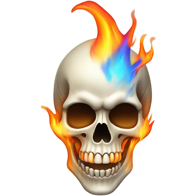 skeleton skull with tongue out surrounded by flames emoji