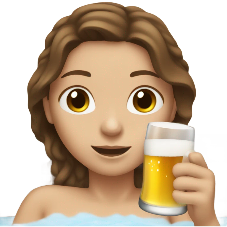 White Woman brown hair in hot tub with beer emoji