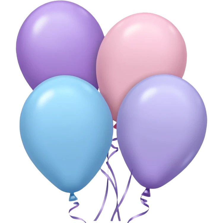 Three floating balloons emoji, each of the balloon's color is light pastel blue, pastel pink, and pastel purple. Cute IOS emoji style. emoji