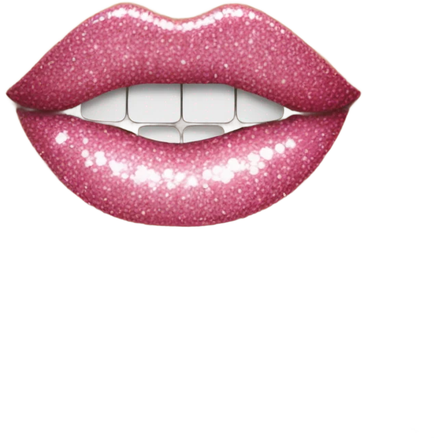 Glittery pink lips with the word please in between the lips emoji