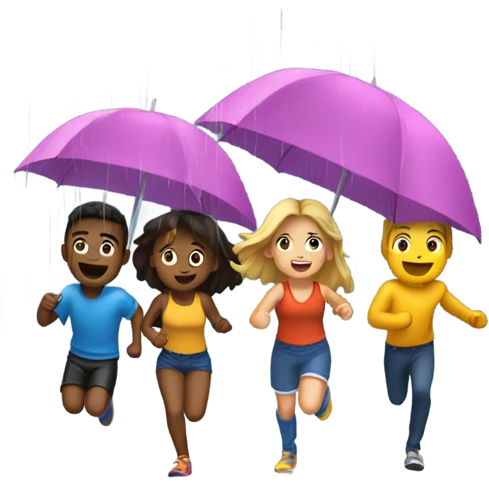 4 friends running and playing in the rain emoji