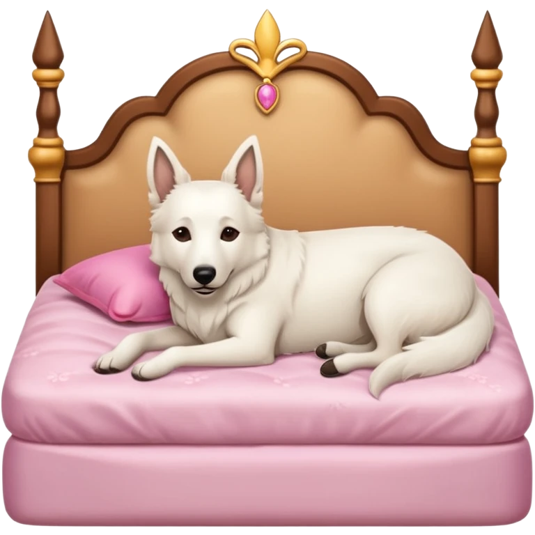 White Belgian shepherd dog with Brown eyes sleeping On a Princessbed emoji