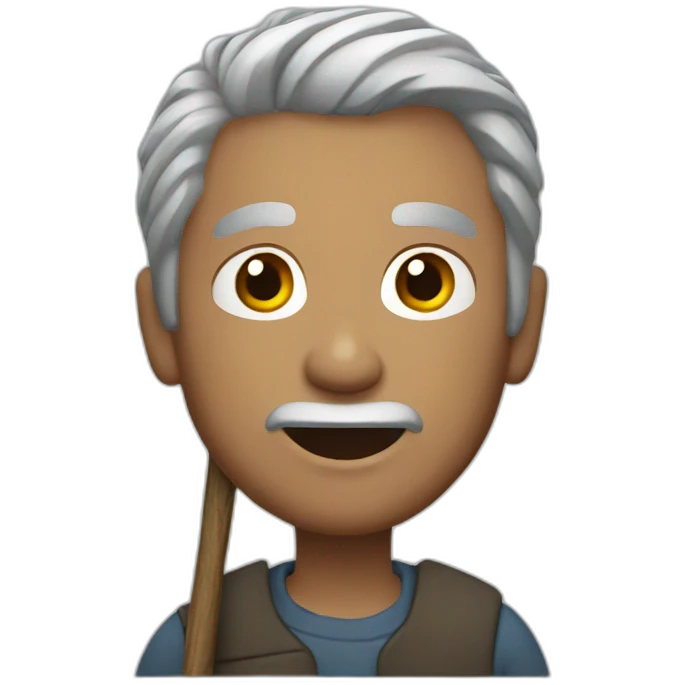 man with grey hair with a stick in hand emoji