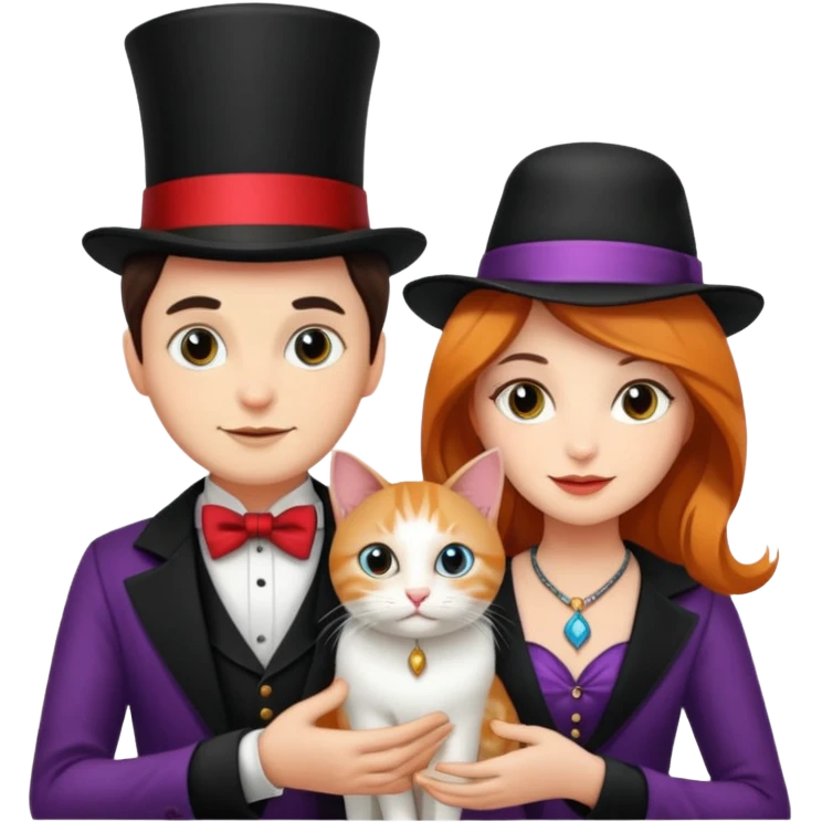 magician couple and their pet cat emoji