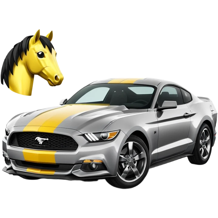 Ford Mustang with center black strip design and in written 309 and in front real pony logo in yellow colour  emoji