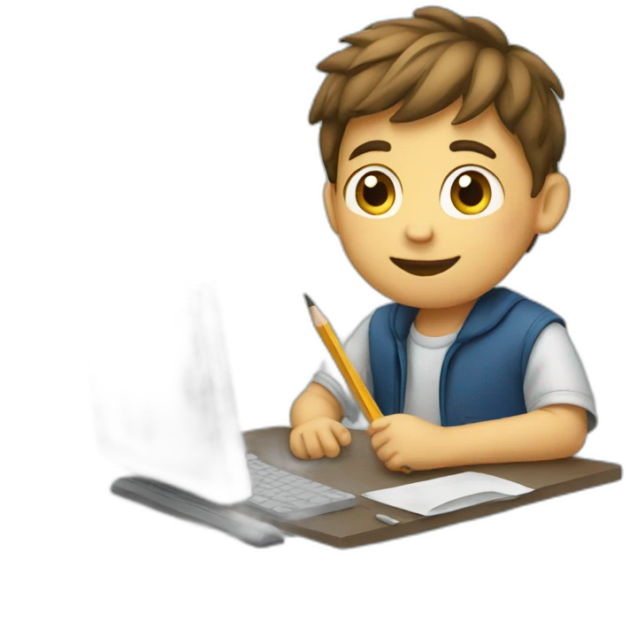 Boy with pencil and computer emoji