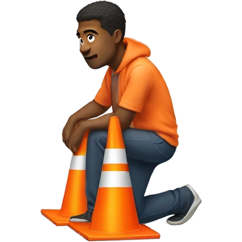 Man squatting on traffic cone emoji