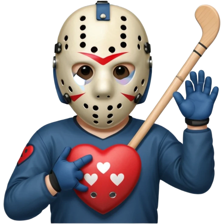 Jason Voorhees, looking cute, making a heart with his hands emoji